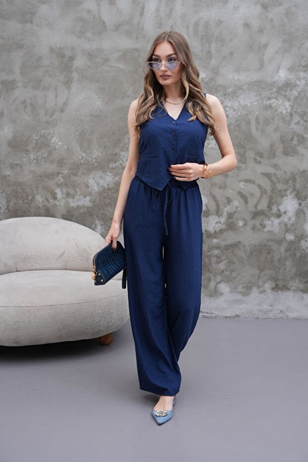 Women's Vest Suit Mink Modal Fabric Navy Blue Color