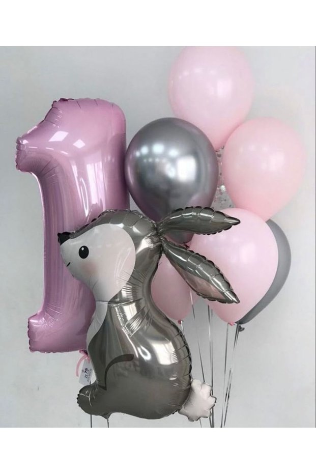 1 Year Birthday Set Rabbit Foil Balloon Pink Number Balloon Set Birthday Party
