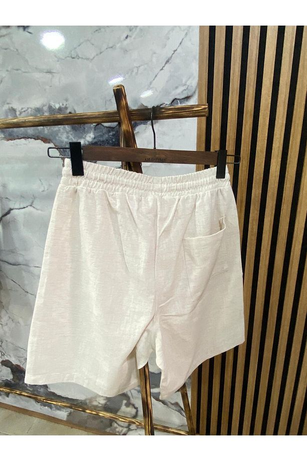 Erkek Beli Bağcıklı Pamuk Keten Şort - 3