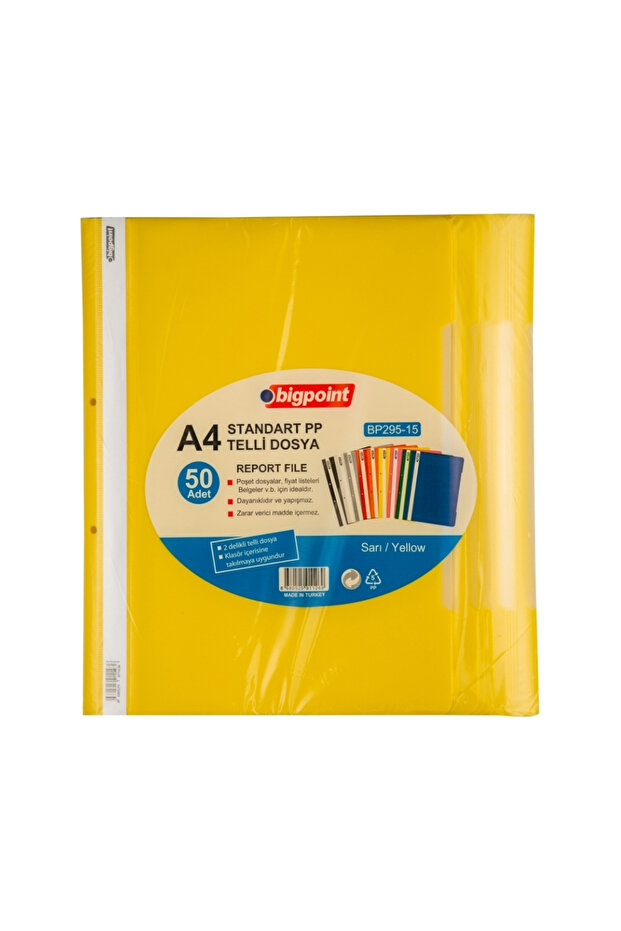 Telli Dosya 50'li Paket, Standart, A4 Poşet Dosya İçin, Sarı - 2