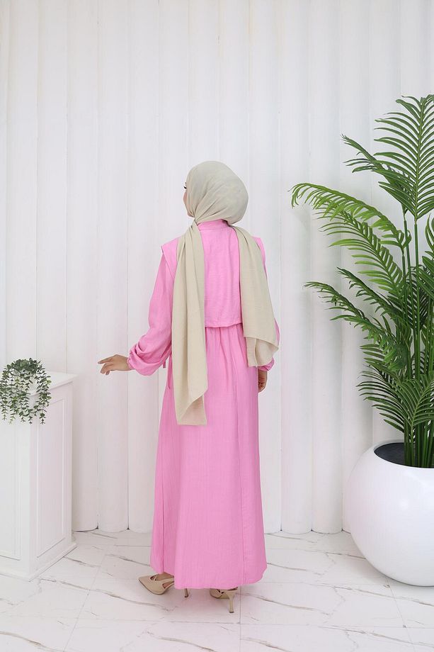 Takım Formlu Çilek Tesettür Elbise Pembe - 4