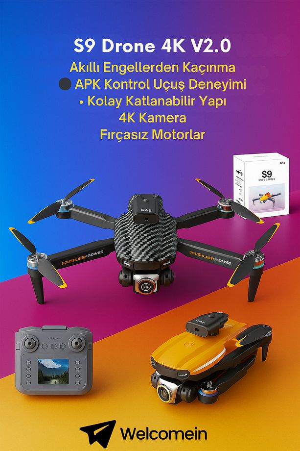 S9 Katlanabilir 4K Kameralı Drone – WiFi FPV Canlı Yayın, 360° Akrobatik Uçuş, Tek Tuş Kontrol - 1