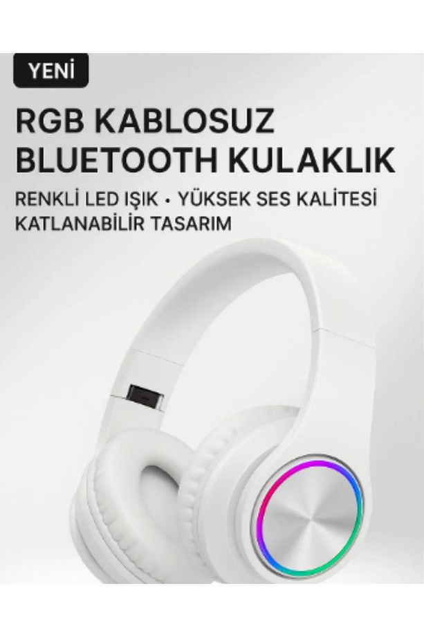 RGB Işıklı Kablosuz Bluetooth Kulak Üstü Kulaklık | Müzik, Oyun, Mikrofonlu, Katlanabilir - 1