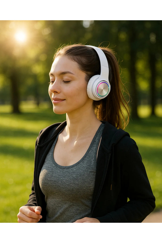 RGB Işıklı Kablosuz Bluetooth Kulak Üstü Kulaklık | Müzik, Oyun, Mikrofonlu, Katlanabilir - 2