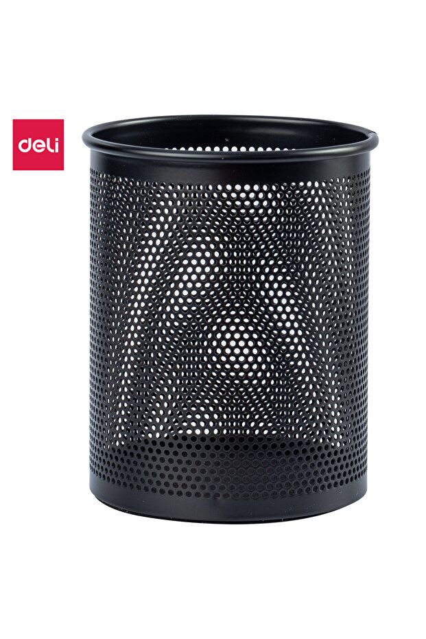 E909 Pen Holder Φ84×106mm Mesh Steel Ideal for Office Desktop – Black