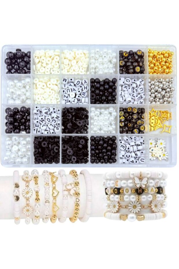 Black Pearl Bead Letter Bead Black Fimo Bead and Spacer Jewelry Bracelet Making Kit Hobby Set