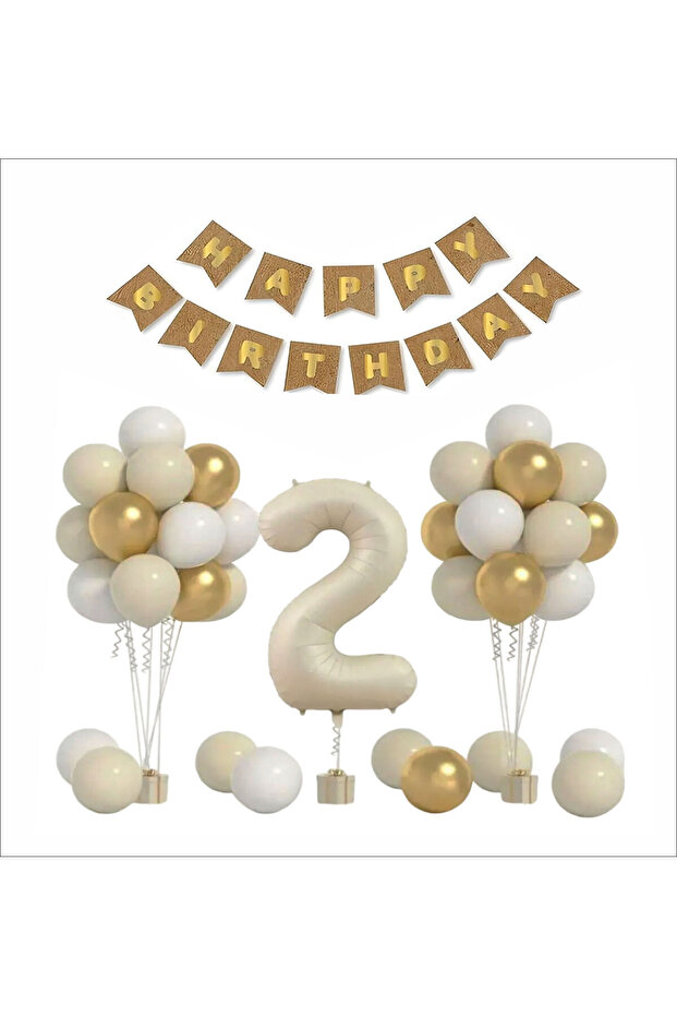 2 Years Kraft-Gold, Sea Sand, White Theme Birthday Set