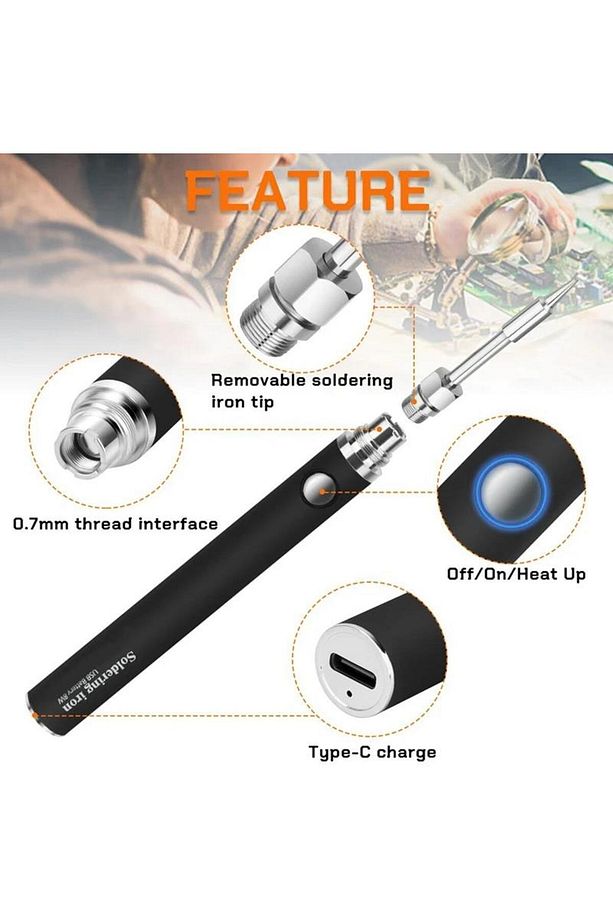 Şarjlı Kablosuz Lehim Makinası - 5 Saniyede Isınma - 30 Dakika Kullanım - Usb Type-c Şarj - - 2