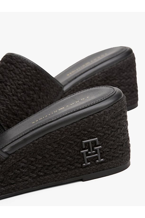 TH Monogram Linen Rope Wedge Sandals - 7