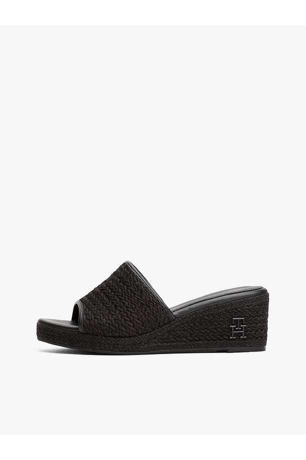 TH Monogram Linen Rope Wedge Sandals - 8