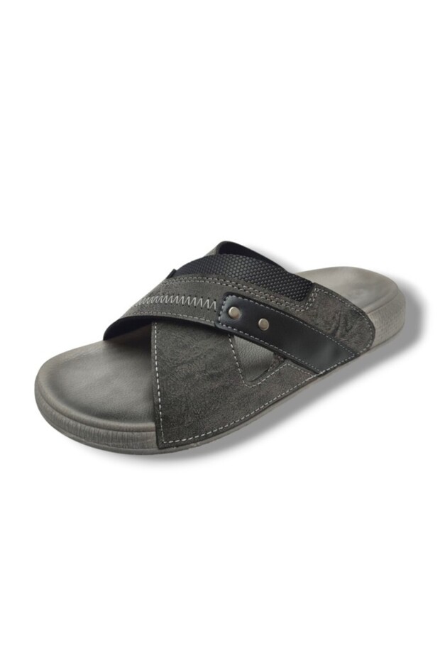 16387-25 Leather Anatomical Cross Band Men's Slippers