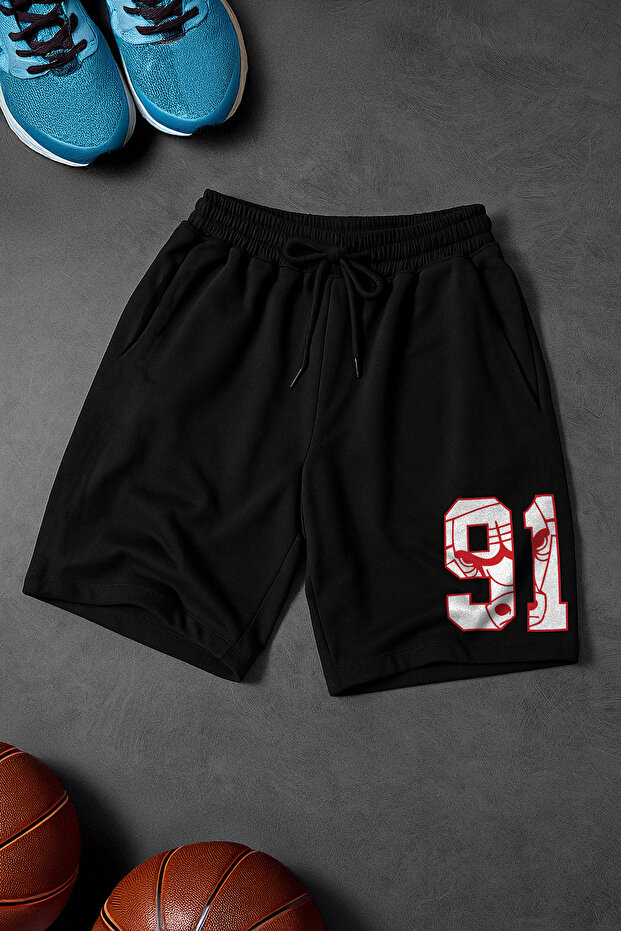 Cbull Basketball 91 Printed Lycra Black Men's Shorts