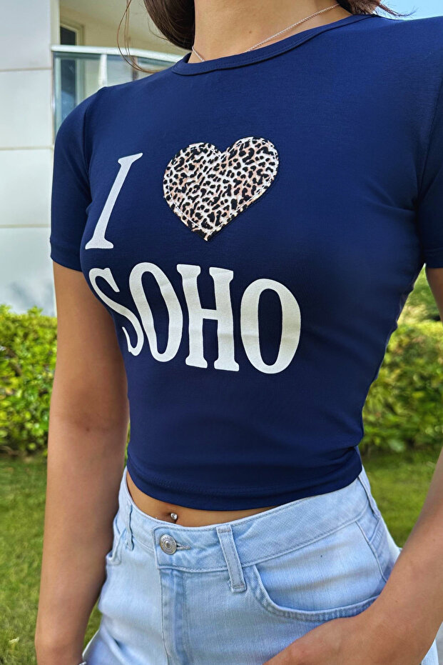 Women's Printed Lycra Crew Neck Crop T-Shirt