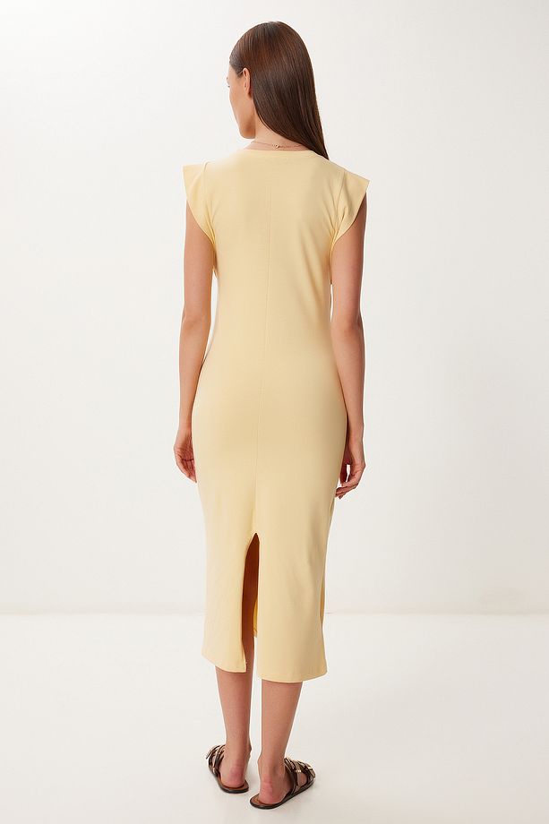 Basic Yazlık Midi Örme Elbise SARI LFW0004 - 5