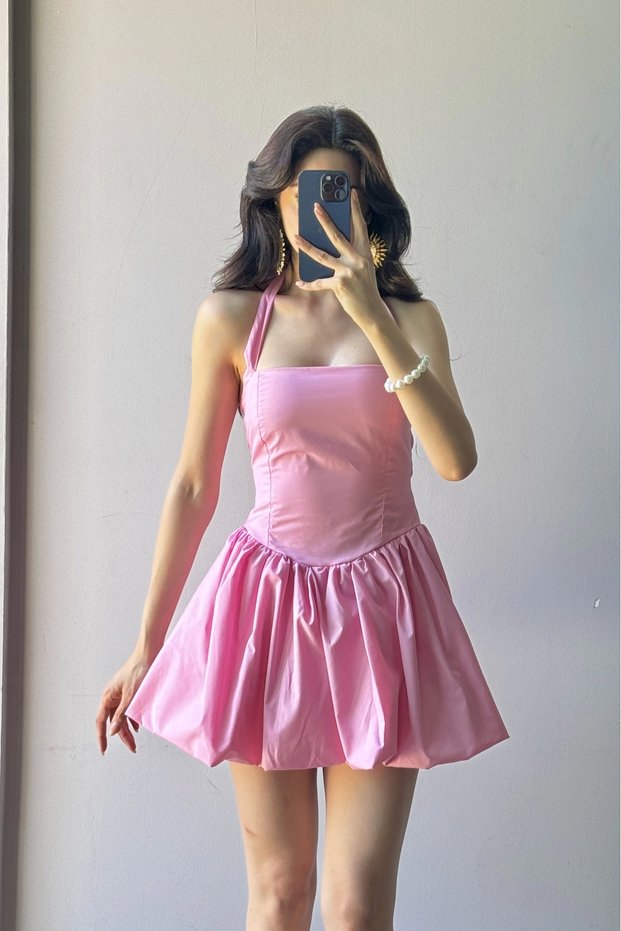 Women's Pink Tie Back Gipeli Balloon Dress 1026-221709