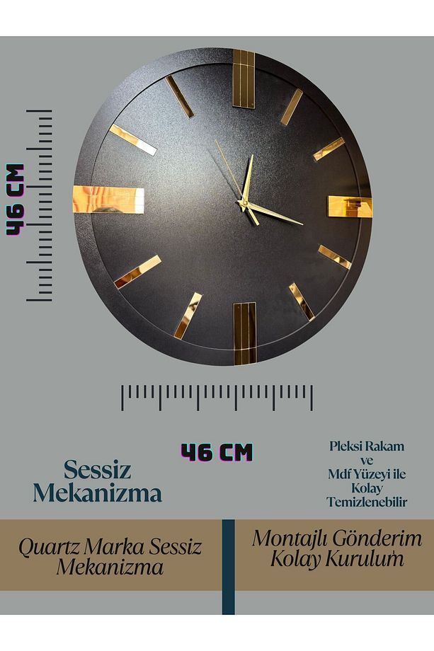 Dekoratif Ahşap Duvar Saati Lüks Duvar Dekoru Sessiz Mekanizma Modern Saat Ahşap Saat Wall Clock - 2