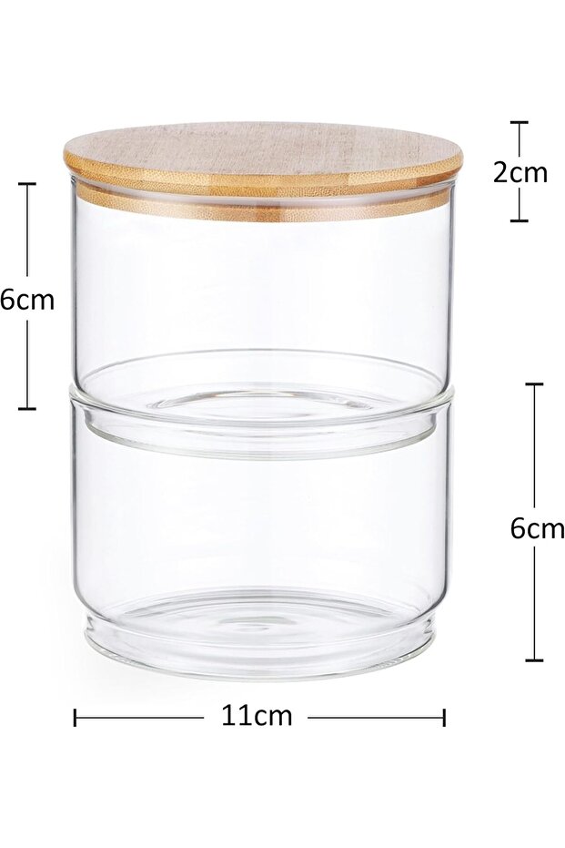 2 Layer Storage Glass Jar with Airtight Bamboo Lid - 400ml (200ml Each) - 7