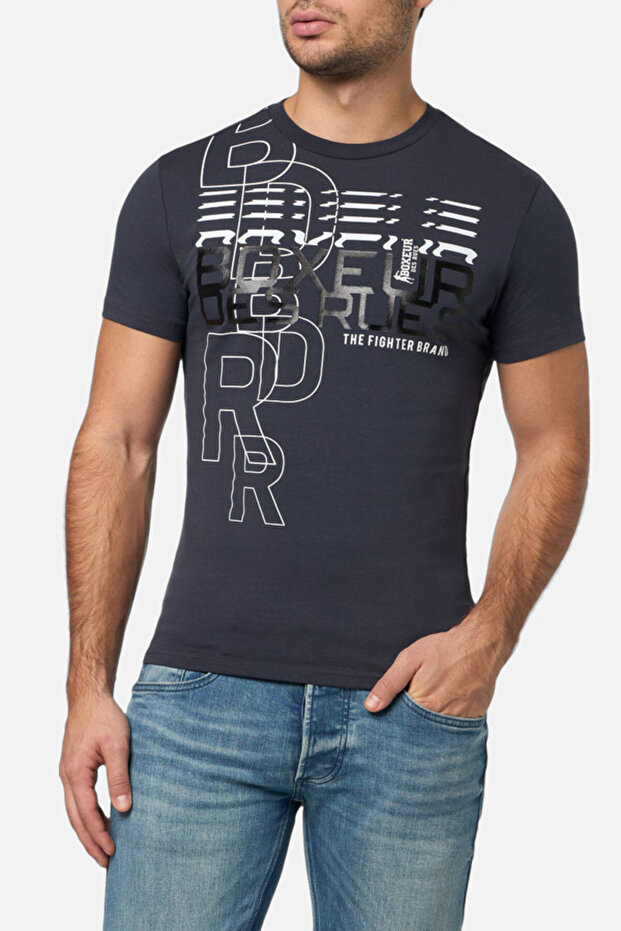 Round Neck Anthracite T-Shirt with Graphic Anthracite
