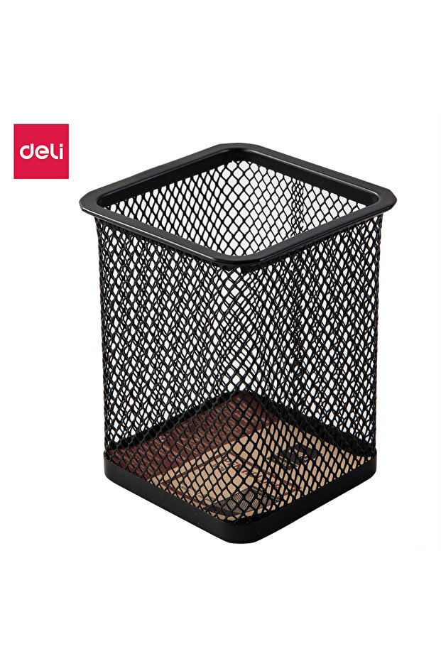 E9174 Pen Holder 80×80×90mm Mesh Steel Ideal for Office Desktop – Black