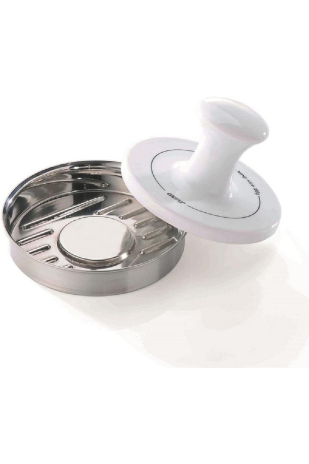 Convex Base Non-Stick Coated Spark Hamburger Press White and Silver - 3