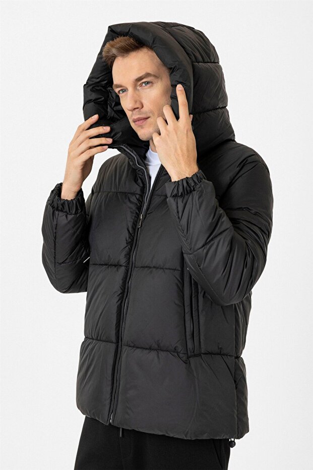 Slim Fit Kapüşonlu Dolum Mont - 4