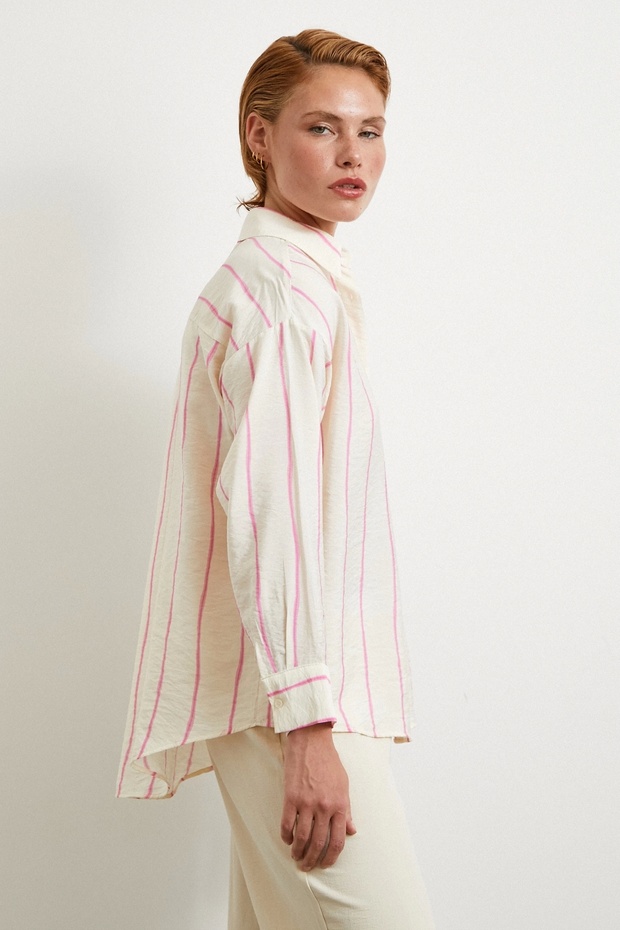 Çizgili Modal Gömlek Pembe - 4