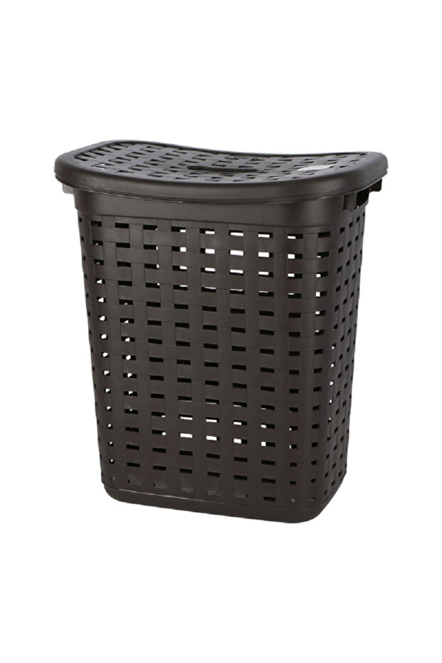 سلة غسيل بنمط منسوج، سعة 60 لترًا، بلون إسبريسو - 1