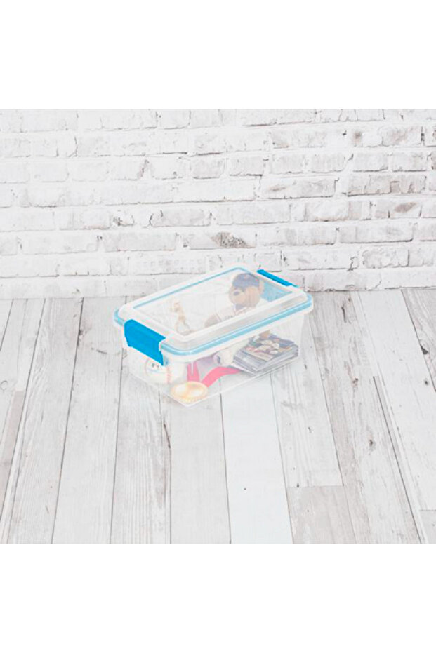 Stackable Rectangular Space Saving Gasket Storage Box Clear and Blue 7.5qt - 3