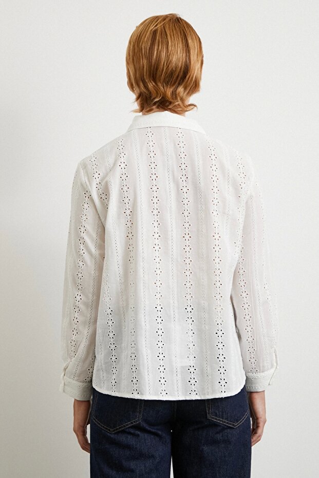 Fisto İşlemeli Gömlek Beyaz - 6