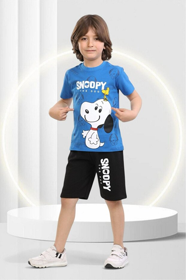 Snopy Printed Boy's Short Sleeve Summer Shorts Bottom Top Suit