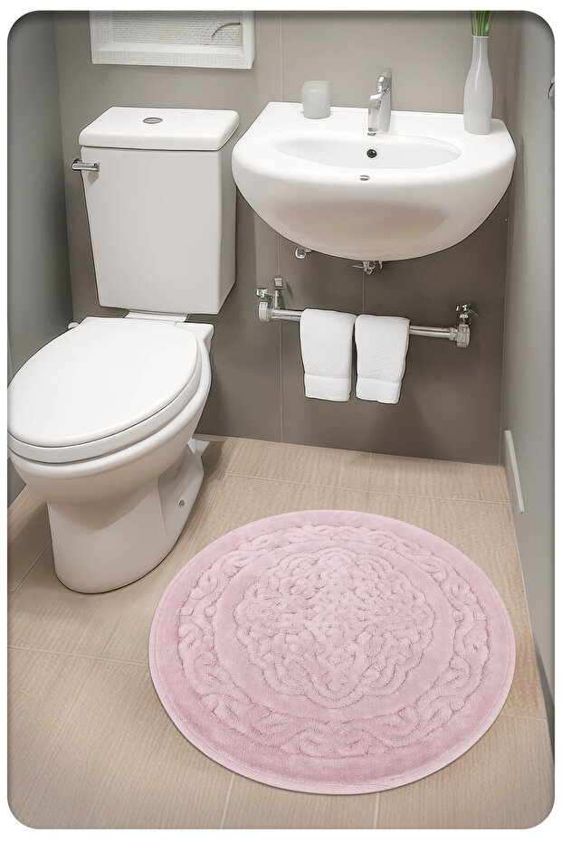 Cotton Woven Water Absorbent Bath Mat, Bathroom Carpet Royal 60X60 cm Powder Pink