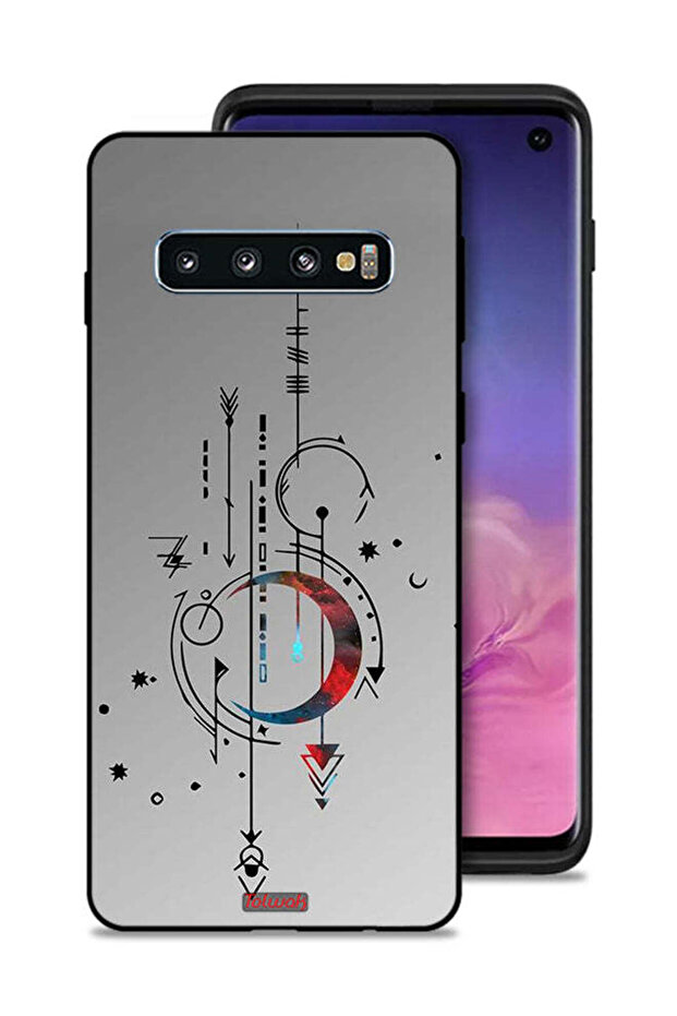 غطاء حماية لهاتف Samsung Galaxy S10 بنمط فني القمر والسهام