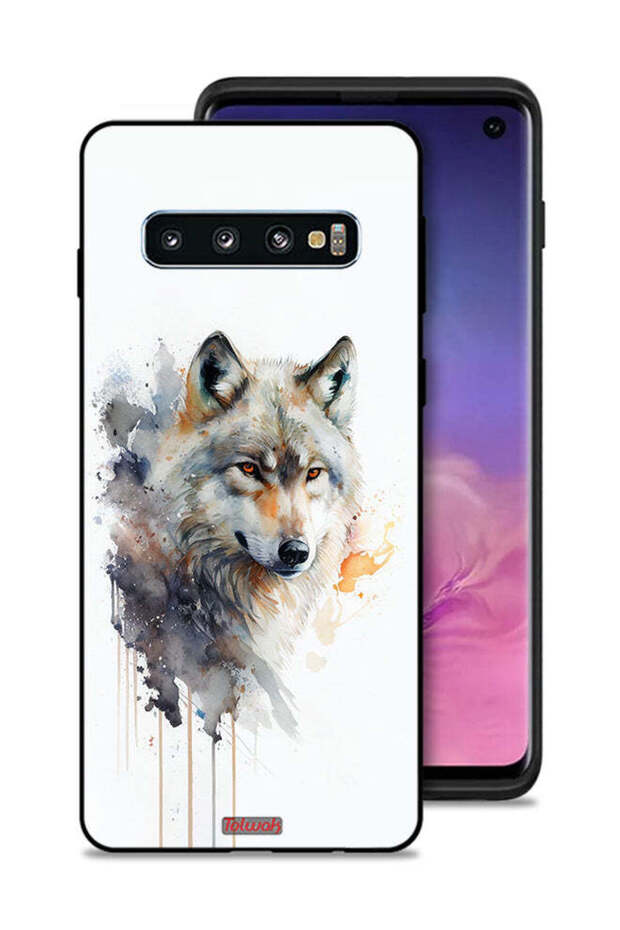 غطاء حماية لهاتف Samsung Galaxy S10 بتصميم فن تجريدي من الذئب
