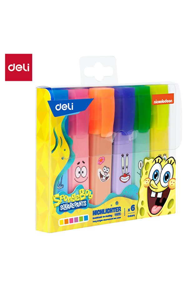 EU375 SpongeBob Highlighters 1–5mm Tip, 6 Colors – ideal for fun study sessions