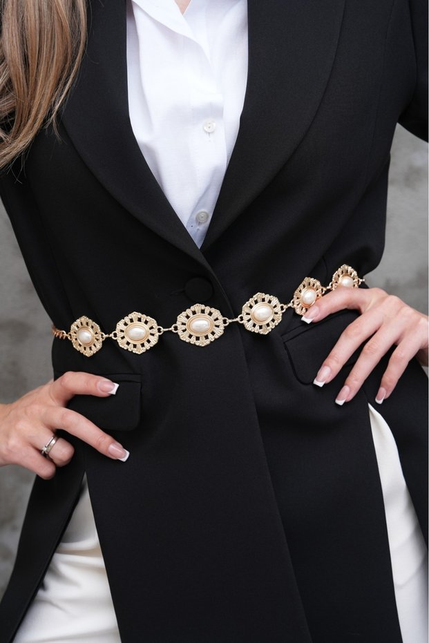Pearl Stone Chain Women's Belt, Jacket Belt, Pantalon Belt, Shirt Belt,