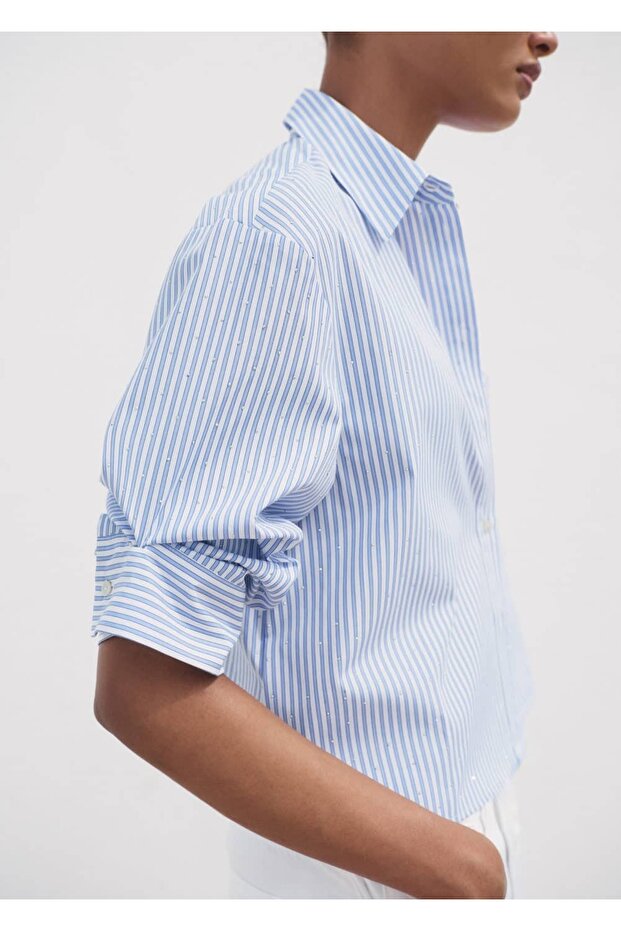 Strass detaylı crop gömlek - 7