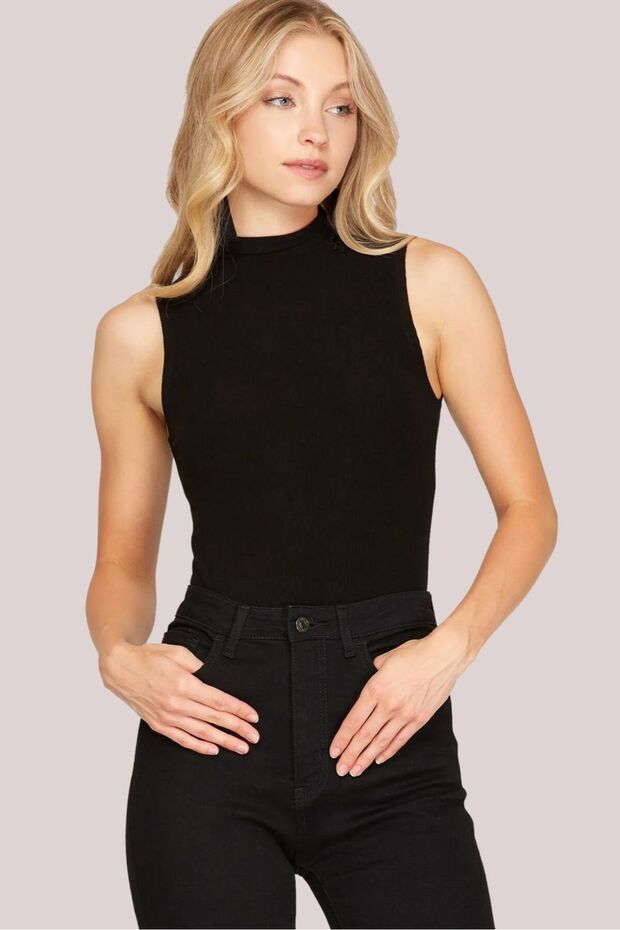 Women's Black Sleeveless Body Cotton Stretch Fabric