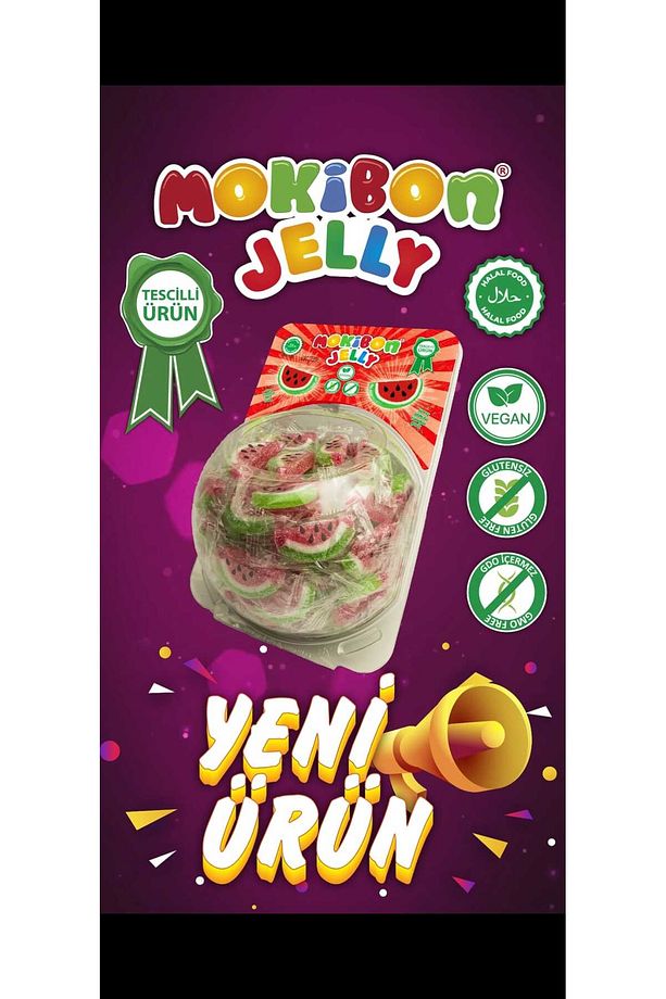 Mokibon Karpuz Şekilli Meyve Aromalı Jelibon Şekerleme 10 Adet | Halal-Vegan-Glutensiz-GDO içermez - 1