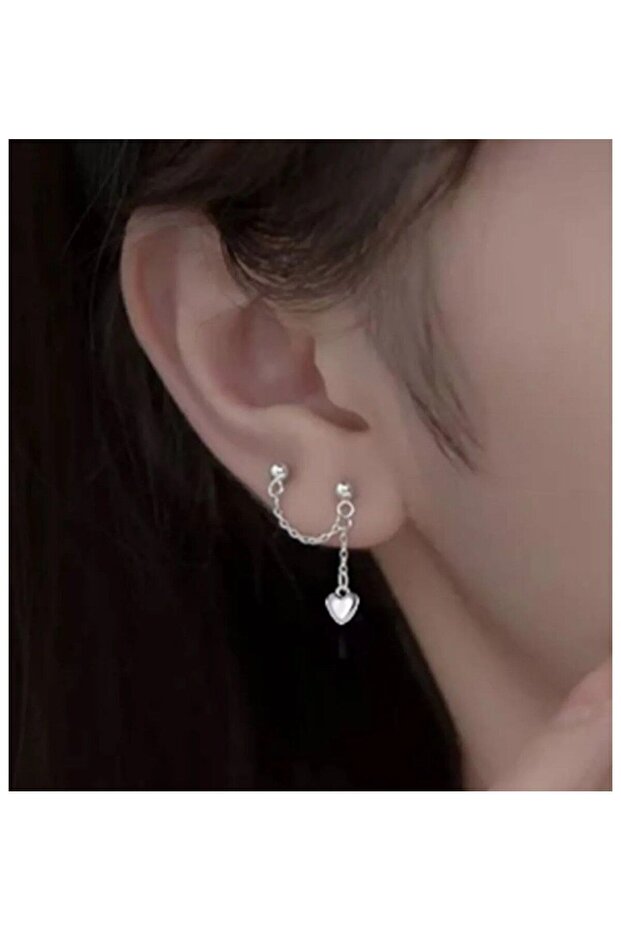Stylish Chain Heart Model Earrings Reflect Your Style on One Side
