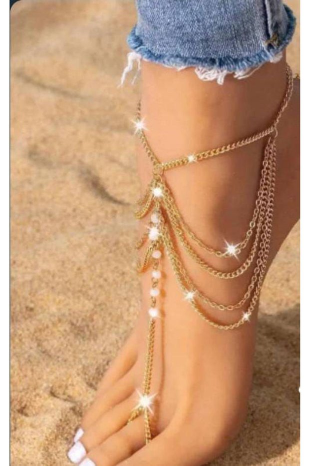 Stylish and Elegant Pearl Detailed Women's Shahmeran Anklet