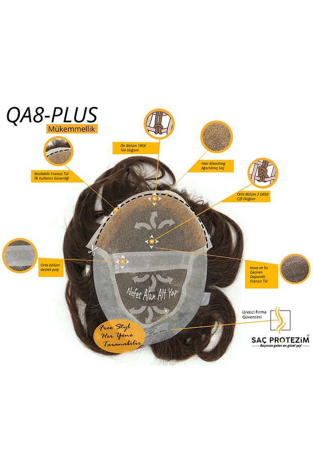 PROTEZ SAÇ QA8PLUS 8X10 RENK 2 İNCE TELLİ HER YÖNE TARANABİLEN ALT YAPI %100 İNSAN SAÇI - 2