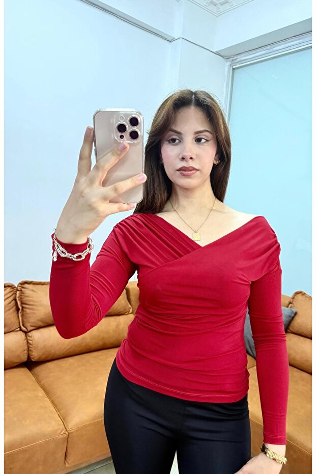 Women's Cross Front Long Sleeve Sandy Fabric Blouse 134