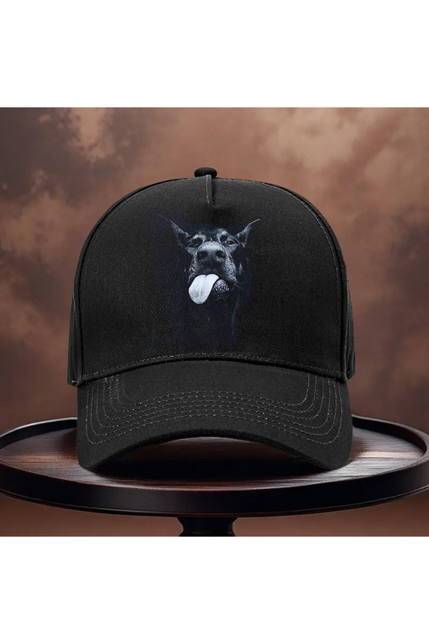 قبعة دوبيرمان سوداء مطبوعة - 1