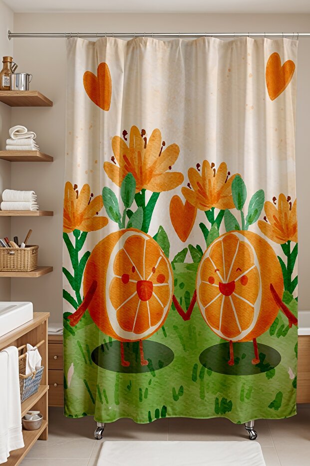 Bathroom Curtain, Orange Brothers Patterned Shower Curtain, Bathtub Curtain 175X200Cm