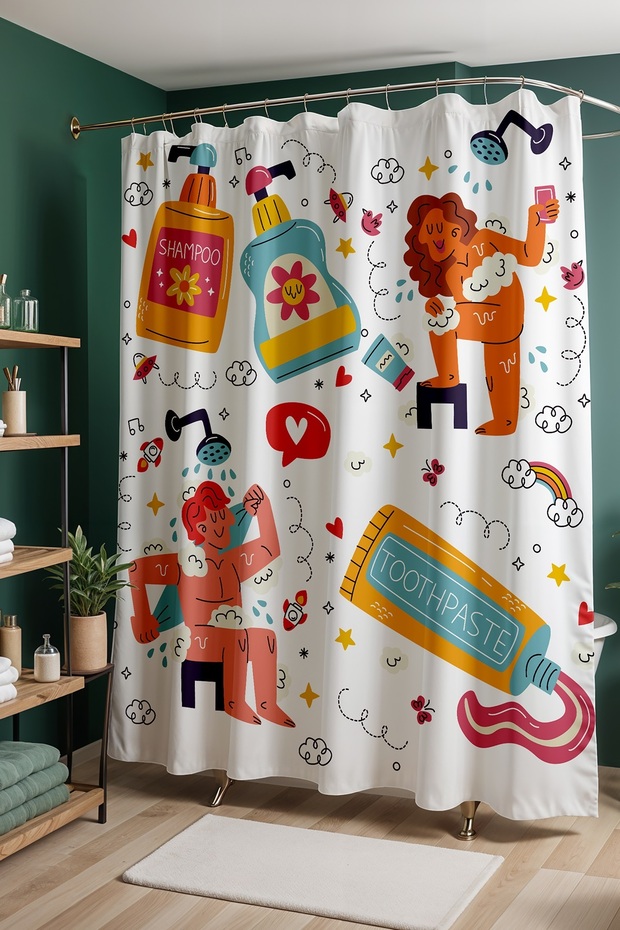 Bathroom Curtain, Bathroom Party Patterned Shower Curtain, Bathtub Curtain 175X200Cm