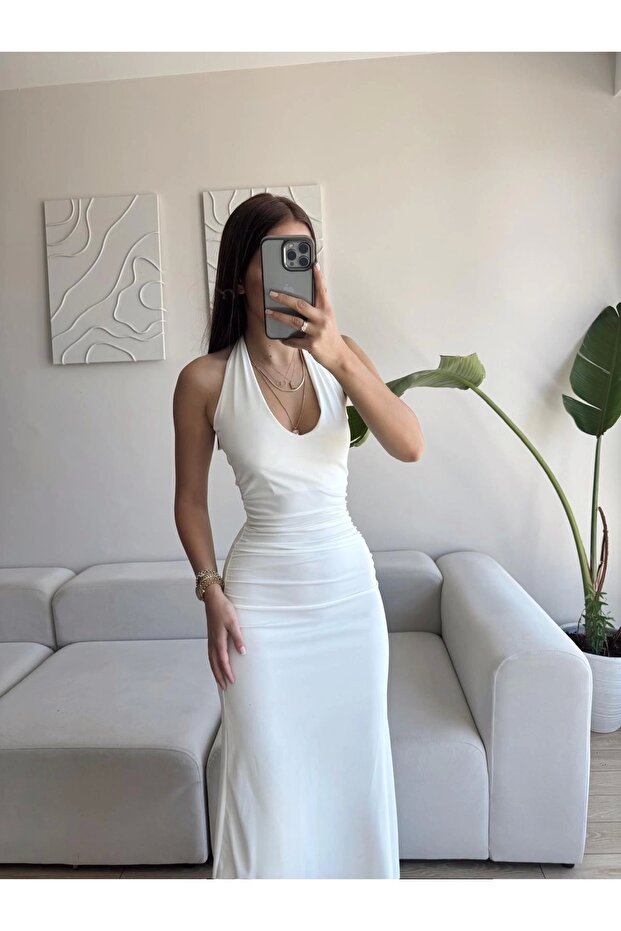 Neck Tie Maxi Dress - White