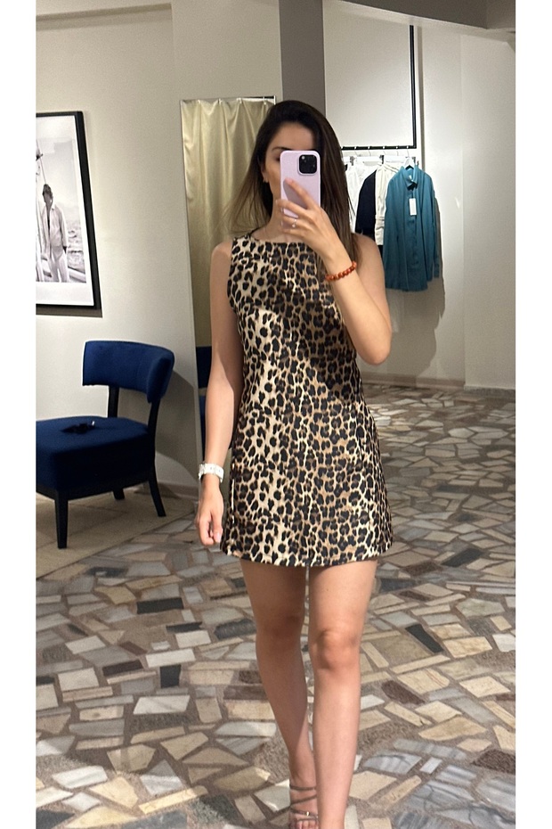 Kadın leopar mini elbise - 3