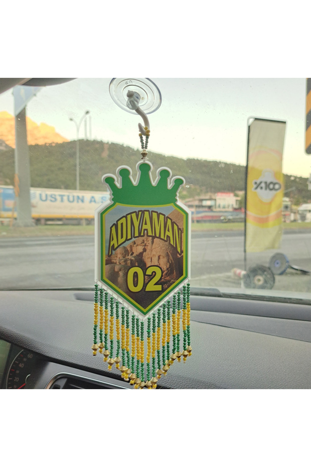 Auto Mirror Ornament Handmade Beaded Plexiglass Adiyaman 02. Visually Available on the Front and Back Face.
