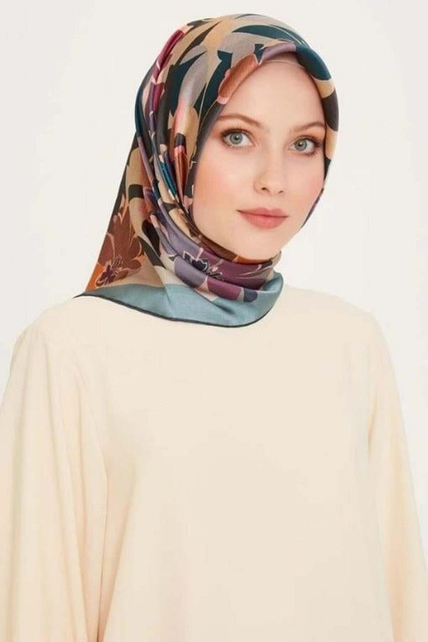 İpek Eşarp 2025 Kış - 9238-81 Bej Mavi Twill - 1