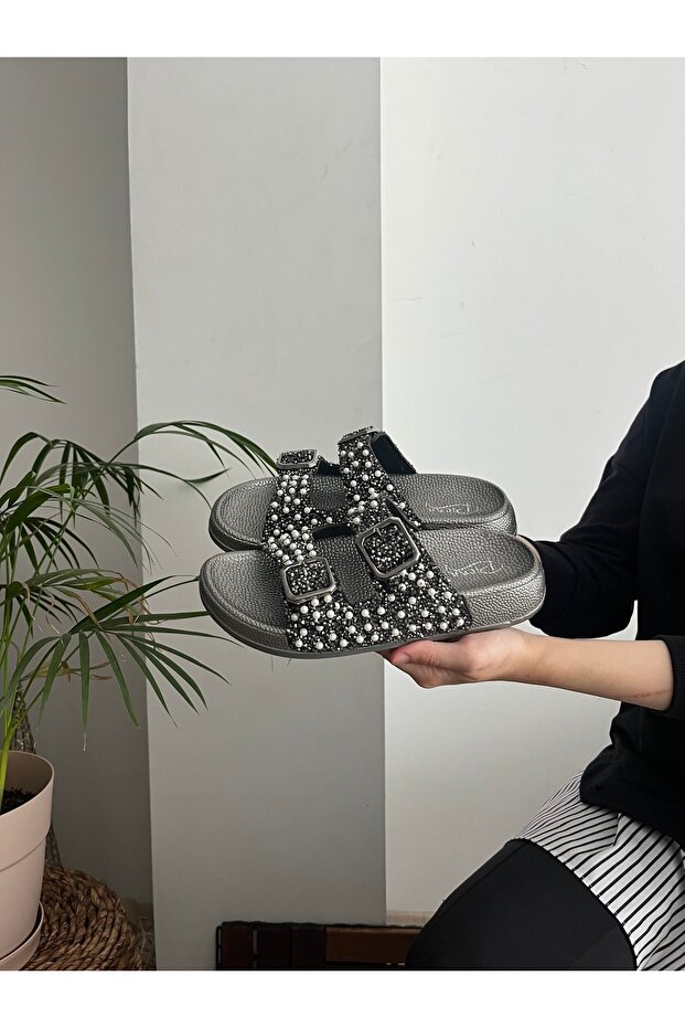 Glitter Stone Orthopedic Soft Sole Comfort Model Slippers Double Buckle Brk Daily Comfortable Slippers
